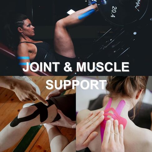 VKI Kinesiology Tape 4 Rolls - 65.6 FT 80 Precut Strips, Water Resistant Elastic Cotton Athletic Tape, Hypoallergenic Sport Tape Roll for Joint Support & Muscle Pain Relief (Black) in Saudi Arabia