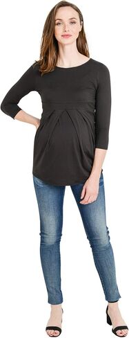 بلوزة نسائية من LaClef برقبة دائرية وأكمام 3/4 بطيات أمامية من بيبلوم in Kuwait