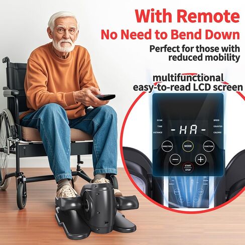 Under Desk Elliptical Machine Seated Ellipse Leg Exerciser for Seniors Quiet & Portable Electric Elliptical Trainer for Home Elliptical Exercise Machine with Massage Pedal/LCD Monitor/Remote Control in Saudi Arabia