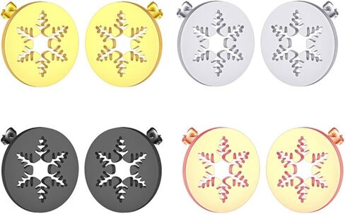 Dreuyet 4 Pairs Stainless Steel Snow Flake Stud Earrings for Women Winter Elk Snowflake Earrings Christmas Snowflake Stud Xmas Jewelry in Kuwait