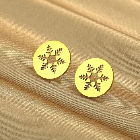 Dreuyet 4 Pairs Stainless Steel Snow Flake Stud Earrings for Women Winter Elk Snowflake Earrings Christmas Snowflake Stud Xmas Jewelry in Kuwait