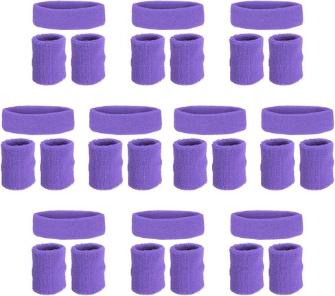PATIKIL Sweatbands Headband Wristband, 10 Set/30Pcs Sweatband Terry Cloth for Sports Basketball Tennis Athletic Gym Working Out, Green in Saudi Arabia
