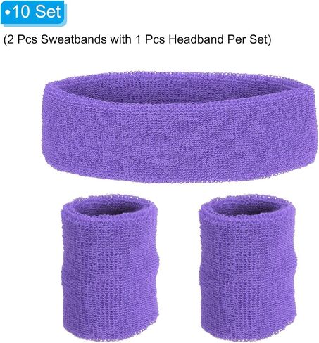 PATIKIL Sweatbands Headband Wristband, 10 Set/30Pcs Sweatband Terry Cloth for Sports Basketball Tennis Athletic Gym Working Out, Green in Saudi Arabia