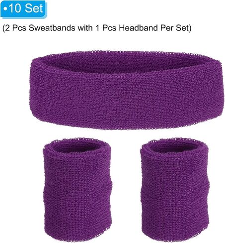 PATIKIL Sweatbands Headband Wristband, 10 Set/30Pcs Sweatband Terry Cloth for Sports Basketball Tennis Athletic Gym Working Out, Green in Saudi Arabia