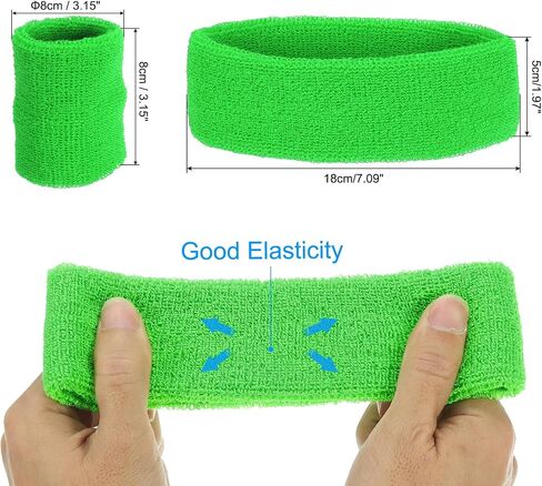 PATIKIL Sweatbands Headband Wristband, 10 Set/30Pcs Sweatband Terry Cloth for Sports Basketball Tennis Athletic Gym Working Out, Green in Saudi Arabia