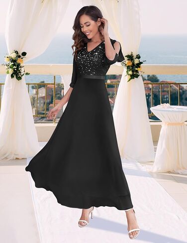 Wedtrend Women's Sequin Dress Sparkly Glitter Dress Split Sleeves Formal Dresses Maxi Evening Dress in Kuwait