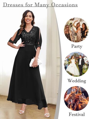 Wedtrend Women's Sequin Dress Sparkly Glitter Dress Split Sleeves Formal Dresses Maxi Evening Dress in Kuwait