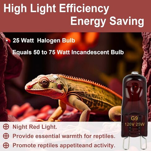 G9 Heat Lamp Bulbs for Reptile,Night Red, Mini Halogen Bulb 50W, Infrared Reptile Heat Lamp for Bearded Dragon Gecko Turtle Lizard, Pack of 2 in Saudi Arabia