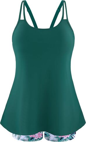 NIeyook Plus Size Swimsuit for Women Two Piece Tummy Control Bathing Suit Flowy Scoop Neck Tankini Swim Tops with Boy Shorts in Kuwait