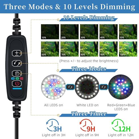 DaToo Mini Clip On Aquarium Light 7W Dimmable Small Fish Tank Light USB Moving Lamp with White Red Blue Green LED for 1 to 3 Gallon Tanks in Kuwait
