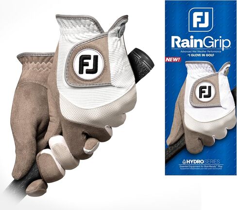 FootJoy Men's RainGrip Golf Glove, Black, Medium, Pair in Kuwait