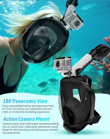 Zenoplige Full Face Snorkel Mask Adults with Camera Mount，Dry-Top Snorkeling Gear for Adults，Foldable 180-Degree Panoramic Anti-Fog Scuba Mask for Snorkeling Diving Swimming Travel in Saudi Arabia