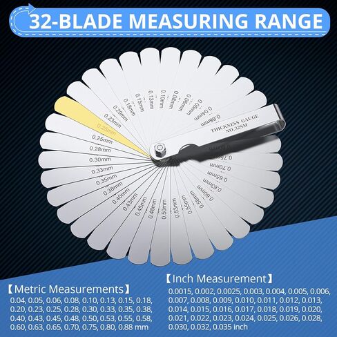 CAMWAY Stainless Steel Feeler Gauge Kit, 32pcs Straight Blades and 16pcs Bent 45º Blades,Gap Thickness Gauges Measuring Tools for Valves,3D Printer,Guitar,Spark Plug,Piston Measure in Saudi Arabia