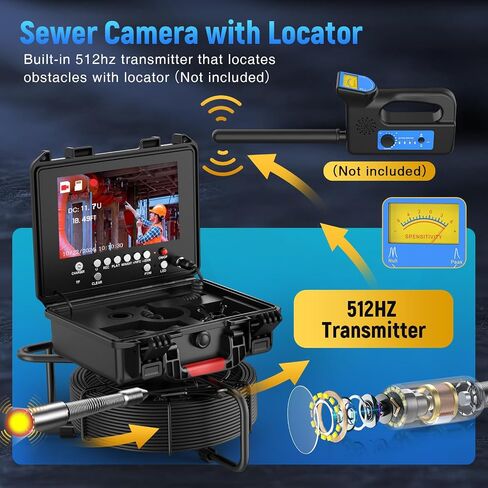 Sewer Camera with Locator, Anysun Self Leveling Sewer Inspection Camera with Distance Counter, Drain Pipe Camera 165ft with 9'' 1080P HD Monitor and DVR 32GB Card, IP68 Waterproof with 12 Lights in Saudi Arabia
