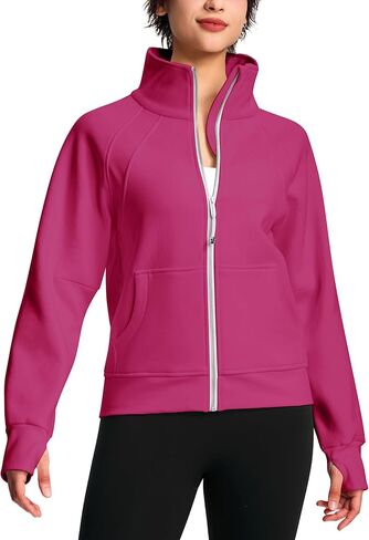 Womens Fleece Lined Half Zip Pullover Cotton Winter Warm Scuba Sweatshirt for Women with Thumbhole Pocket in Kuwait