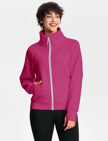 Womens Fleece Lined Half Zip Pullover Cotton Winter Warm Scuba Sweatshirt for Women with Thumbhole Pocket in Kuwait