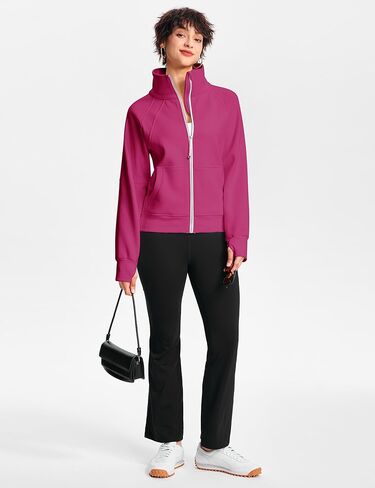 Womens Fleece Lined Half Zip Pullover Cotton Winter Warm Scuba Sweatshirt for Women with Thumbhole Pocket in Kuwait