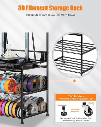 3D Printer Rack Filaments Storage - Rolling 3d Printing Stand Filament Organizer, Spools Holder Racks Cart with Wheels, Heavy Duty Shelf Hold Spool PLA, ABS, PETG for Garage Office Workshop in Saudi Arabia