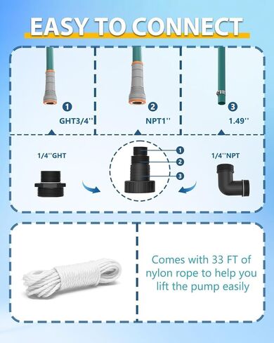 1 HP Submersible Water Pump, 3450 GPH Sump Pump with 10FT Cord, 120V Thermoplastic Electric Water Pump High Flow Water Removal for Swimming Pool Draining, Flooded House, Basement, Hot Tubs in Saudi Arabia