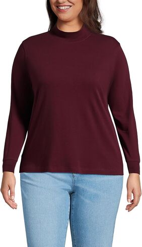 Lands' End Women Long Sleeve Relaxed Cotton Mock Rich Burgundy Petite Medium in Saudi Arabia