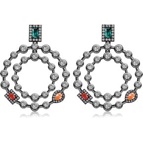 Metmolley Silver Colorful Hoop Earrings for Women Gold Crystal CZ Square Hoop Earrings for Girls