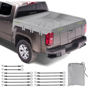 600D Heavy Duty Pickup Truck Bed 6ft Cover Compatible with 2005-2023 Toyota Tacoma&Nissan Frontier Accessories with 12 Elastic Cords for Snow Rain Sun Dust Protection