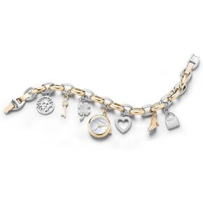 Anne Klein Women's Premium Crystal Accented Gold-Tone Charm Bracelet Watch, 10/7604CHRM