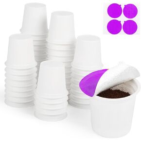 45 Count - Make Your Own K Cup Coffee Pods, Disposable Fillable Empty K Cups & Aluminum Foil Seals Lids Kit Compatible with All Keurig Coffee Brewers 1.0 & 2.0. Sealed for freshness.