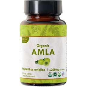 AMLA 120 Tablets | Indian Gooseberry (Amalaki) Phyllanthus emblica | Organic and Natural | Rich in Vitamin C, Antioxidants and Immune Support | Vegan and USDA Certified 120tab