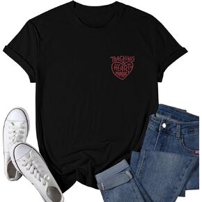 Teacher Valentine Day Shirt Teaching is Heart Work Letter Print T-Shirt Love Heart Short Sleeve Tee Tops