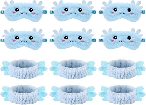 Kajaia 12 Pcs Axolotl Spa Headband and Eye Mask Set,Cute Soft Sleepover Party Favors,Pink Axolotl Skincare Headbands Plush Sleep Eye Mask for Single Women Spa Pajama Party Supply in Saudi Arabia