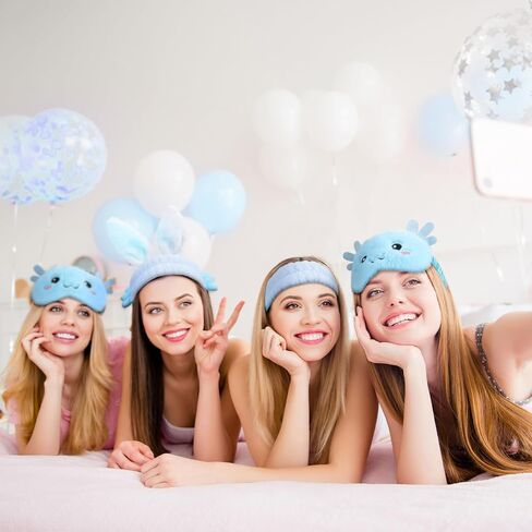 Kajaia 12 Pcs Axolotl Spa Headband and Eye Mask Set,Cute Soft Sleepover Party Favors,Pink Axolotl Skincare Headbands Plush Sleep Eye Mask for Single Women Spa Pajama Party Supply in Saudi Arabia
