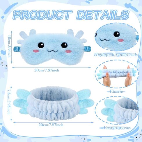 Kajaia 12 Pcs Axolotl Spa Headband and Eye Mask Set,Cute Soft Sleepover Party Favors,Pink Axolotl Skincare Headbands Plush Sleep Eye Mask for Single Women Spa Pajama Party Supply in Saudi Arabia