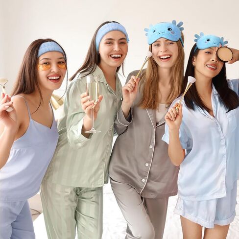 Kajaia 12 Pcs Axolotl Spa Headband and Eye Mask Set,Cute Soft Sleepover Party Favors,Pink Axolotl Skincare Headbands Plush Sleep Eye Mask for Single Women Spa Pajama Party Supply in Saudi Arabia