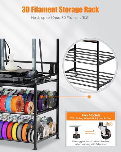 3D Printer Rack Filaments Storage - Rolling 3d Printing Stand Filament Organizer, Spools Holder Racks Cart with Wheels, Heavy Duty Shelf Hold Spool PLA, ABS, PETG for Garage Office Workshop in Saudi Arabia