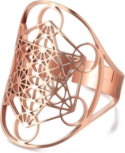 Metatron Cube Ring for Men Women Magic Men's Archangel Adjustable Finger Rings Signet Ring Band Stainless Steel Sacred Geometry Hexagram Protection Amulet Ring Statement Band (Gold) in Kuwait