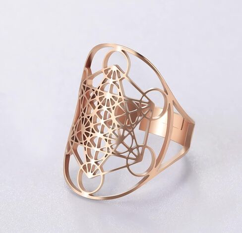 Metatron Cube Ring for Men Women Magic Men's Archangel Adjustable Finger Rings Signet Ring Band Stainless Steel Sacred Geometry Hexagram Protection Amulet Ring Statement Band (Gold) in Kuwait