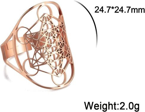 Metatron Cube Ring for Men Women Magic Men's Archangel Adjustable Finger Rings Signet Ring Band Stainless Steel Sacred Geometry Hexagram Protection Amulet Ring Statement Band (Gold) in Kuwait