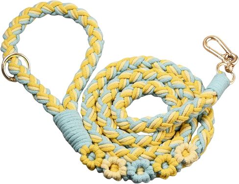 Handmade 5ft Braided Cotton Dog Leash with Unique Floral Handle, Durable and Stylish, Ideal for Small to Large Dogs, Rainbow Color in Kuwait