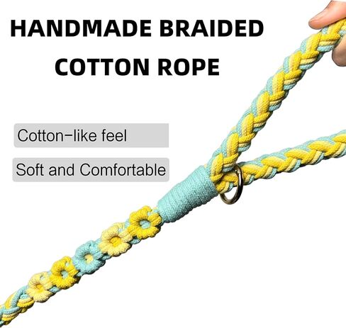 Handmade 5ft Braided Cotton Dog Leash with Unique Floral Handle, Durable and Stylish, Ideal for Small to Large Dogs, Rainbow Color in Kuwait