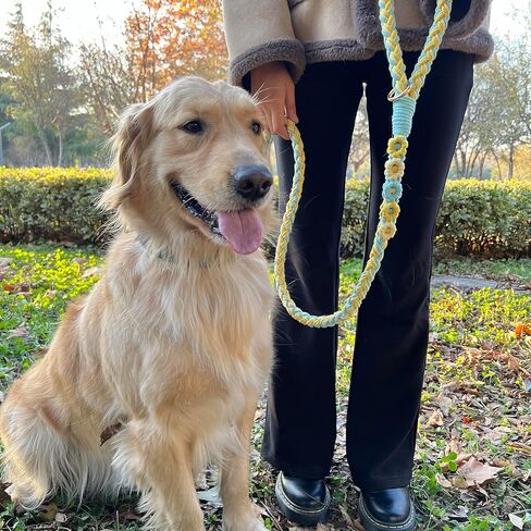 Handmade 5ft Braided Cotton Dog Leash with Unique Floral Handle, Durable and Stylish, Ideal for Small to Large Dogs, Rainbow Color in Kuwait