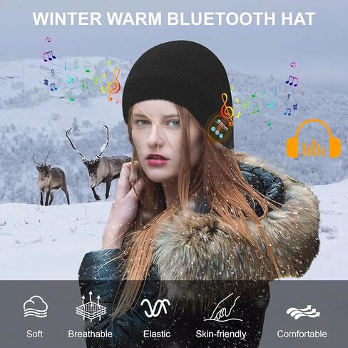 5.2 Bluetooth Beanie for Men & Women, Winter Knit Music Hat with Cordless Headphones, 24 Hour Play time, Built-in Microphone and HD Stereo Speakers, Unique Christmas Tech Gifts for Outdoor Homes in Saudi Arabia