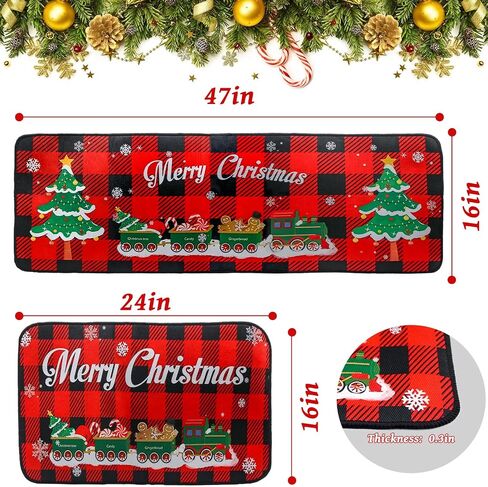 Christmas Kitchen Rugs and Mats Set of 2, Christmas Tree Gnomes Snowflake Decorations Merry Christmas Indoor Floor Mats, Xmas Winter Non-Slip Runner Rug for Bathroom Living Room in Saudi Arabia