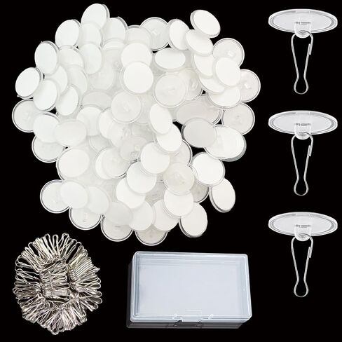 70 Pack Self Adhesive Ceiling Hooks for Hanging - Small Sticky Damage-Free No-Drill Ceiling Discs with Metal Hook, Removable Transparent Wall Hook for Halloween Christmas Festival Wedding Party Décor in Saudi Arabia