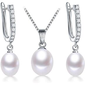 HENGSHENG Genuine Pearl Jewelry Set Pearl Pendant Necklace &Pearl Earrings Set Zircon Dangle Drop Earrings S925 Sterling sliver Wedding Gift