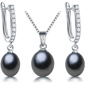 HENGSHENG Genuine Pearl Jewelry Set Pearl Pendant Necklace &Pearl Earrings Set Zircon Dangle Drop Earrings S925 Sterling sliver Wedding Gift