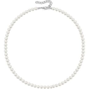 Simulated Glass Pearl Necklace for Women Round White Pearl Necklace Strand Pearl Jewelry Gift for Women