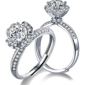 Atylyk 2 Carat Moissanite Adjustable Engagement Ring Wedding Promise 925 Sterling Silver Solitaire Rings for Women (3-Stone Ring)