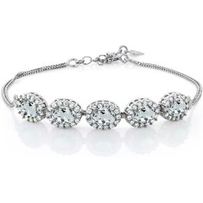 Gem Stone King 925 Sterling Silver Blue Sapphire Tennis Bracelet For Women (6.14 Cttw, Gemstone Birthstone, Center Stones: 7X5MM, 7 Inch + 1.5 inch Extender)