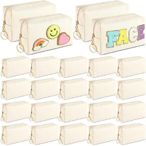 24 Pcs Preppy Makeup Bag PU Leather Cosmetic Bag Bulk Makeup Pouch Plain Cosmetic Pouch Waterproof Toiletry Bags for Women Traveling Preppy Pencil Case Travel Purse Cosmetic Organizer, 4 Colors
